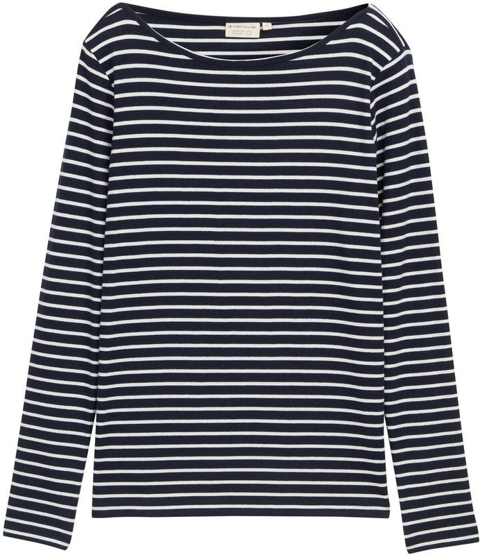 TOM TAILOR - Shirt - Navy/Wit - Lange Mouw - Normale Pasvorm