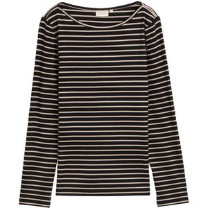 TOM TAILOR - Shirt - Nude/Zwart - Lange Mouw - Normale Pasvorm