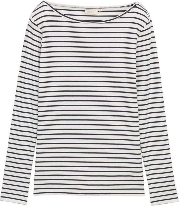 TOM TAILOR - Shirt - Donkerblauw/Wit - Gestreept - Lange Mouw