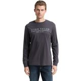 Tom Tailor - Shirt - Tarmac Grey - Lange Mouwen - Met Logoprint