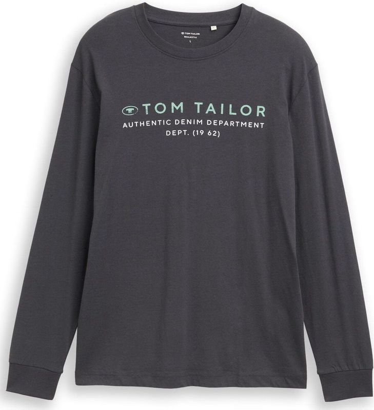 Tom Tailor - Shirt - Tarmac Grey - Lange Mouwen - Met Logoprint
