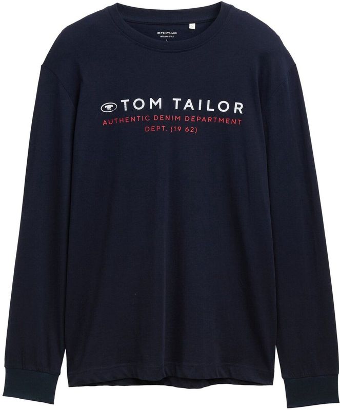 TOM TAILOR - Shirt - Donkerblauw/Rood/Wit - Lange Mouw