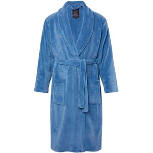 JP 1880 - Heren - JP1880 badjas thuispak microvezel strikceintuur tot 8XL - Denim blauw - Maat 3XL