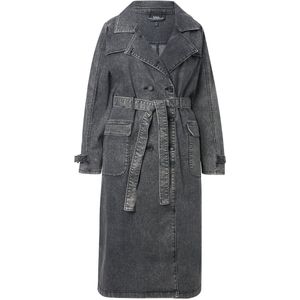 Ulla Popken dames grote maten plus size denim trenchcoat met reverskraag, vintage, dubbele rij, Grey denim, 42-44