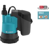 Gardena schoonwater-accudompelpomp 2000/2 18 V P4A zonder accu: Vlakzuigende accudompelpomp, geïntegreerd filter, droogloopbeveiliging, capaciteit 2000 l/h (14600-55)