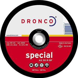 Dronco AS30R-230 doorslijpschijven, As 30 R Special, metaal, 230 mm diameter, 6 mm dik, 22,23 mm schachtdiameter, 6.600 omw/min, 10 stuks