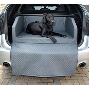 Mayaadi Home XL Premium hondenbed, 110 x 90 x 38 cm, hoogwaardige autostoel voor je hond, autohondenbed met beschermdeken, kofferbakbed van kunstleer, reisgrijs