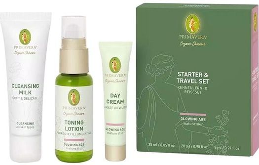 Primavera - Glowing Age - Starter & Travel Set - 25 ml - Inclusief Reinigingsmelk, Tonerlotion en Dagcrème
