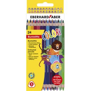 Eberhard Faber 514822 - COLOR DUO kleurpotloden in 48 kleuren, een pen met twee kleuren en diktes, in kartonnen etui, 24 onbreekbare kleurpotloden om te beschilderen, te illustreren en te tekenen