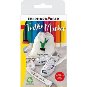 Eberhard Faber Eberhard Faber Textielmarker 8 Stuks in Etui + 4 Stencils met