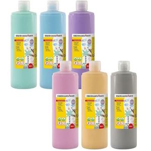 Eberhard Faber 578906 vingerverf voor kinderen, 6 stuks, kleuren: perzik, roze, lila, pastelblauw, mint, warm grijs, inhoud 6 x 750 ml, sneldrogend en wasbaar