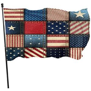 Tuin Vlag Patchwork Van Amerikaanse Retro Vierkante Denim Us Veranda Vlag Premium Outdoor Banner Vlaggen Levendige Kleur Tuin Vlaggen Voor Party Parades Voortuin 90x150cm