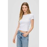 Q/S by s.Oliver - Ribgebreid - T-shirt - Wit - Stretchkatoen