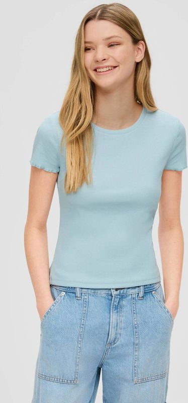 Q/S by s.Oliver - Ribgebreid - T-shirt - Turquoise - Stretchkatoen