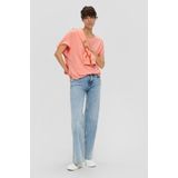 QS - Blouseshirt - Abrikoos - Wijde Pasvorm - Kwartmouw