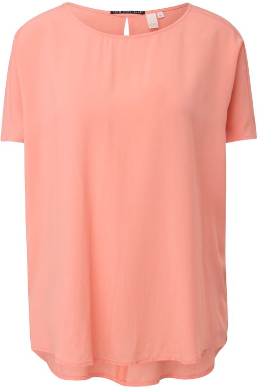 QS - Blouseshirt - Abrikoos - Wijde Pasvorm - Kwartmouw