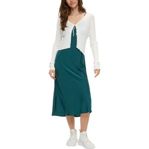 Q/S designed by - Satijnen Jurk - Petrol - Mouwloos - Met Spaghettibandjes