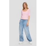 QS - Shirt - Lichtroze - Jersey - Halve Mouw - Aansluitende Pasvorm