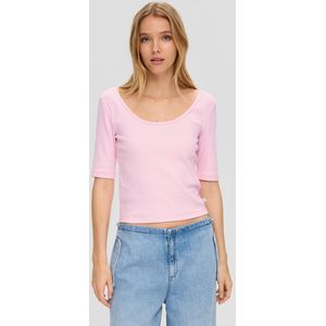 QS - Shirt - Lichtroze - Jersey - Halve Mouw - Aansluitende Pasvorm