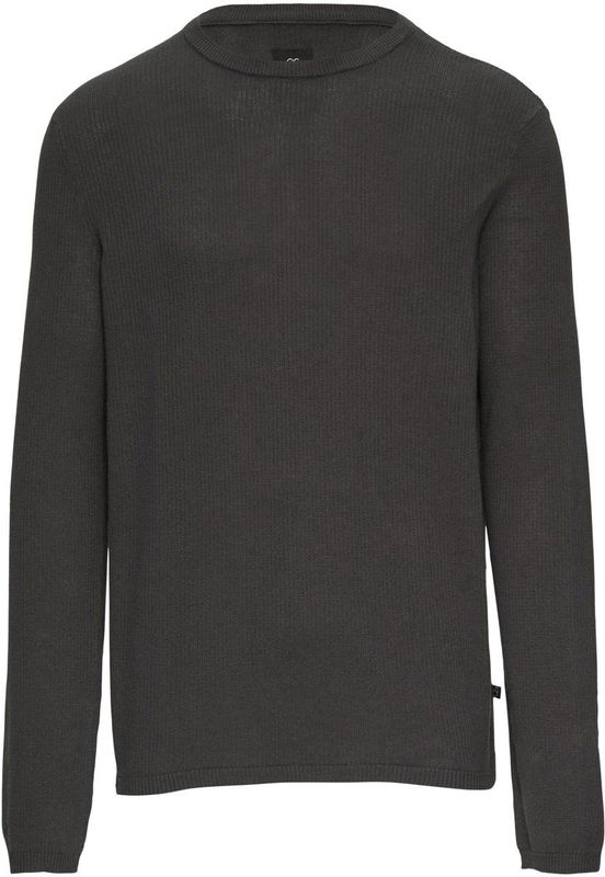 QS - Trui - Antraciet - Knitwear - Ronde Hals, Effen Motief, Lange Mouw
