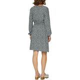 QS - Jurk - Opaal/Wit - V-hals - Bloemenprint, Ruches, Gedrapeerd, Lange Mouw