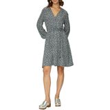 QS - Jurk - Opaal/Wit - V-hals - Bloemenprint, Ruches, Gedrapeerd, Lange Mouw