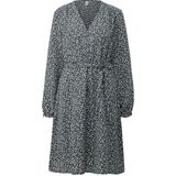 QS - Jurk - Opaal/Wit - V-hals - Bloemenprint, Ruches, Gedrapeerd, Lange Mouw