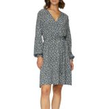 QS - Jurk - Opaal/Wit - V-hals - Bloemenprint, Ruches, Gedrapeerd, Lange Mouw