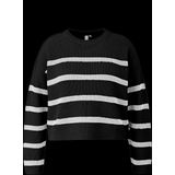 QS - Trui - Zwart/Wit - Knitwear - Ronde Hals, Gestreept, Lange Mouw