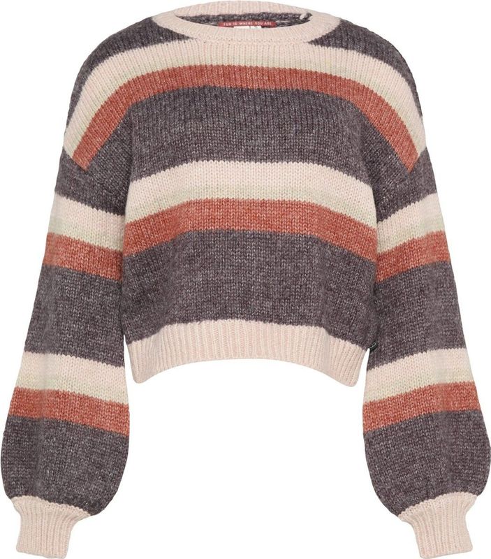 Q/S designed by - Gebreide Trui - Powder Pink Stripes - Met Intarsia-Motief