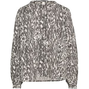 Blouse - Gevlekte Viscose - Losse Pasvorm - Ronde Halslijn - Pofmouwen