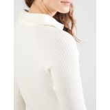 QS - Trui - Ecru - Geribbelde Kraag, Halve Rits, Knitwear