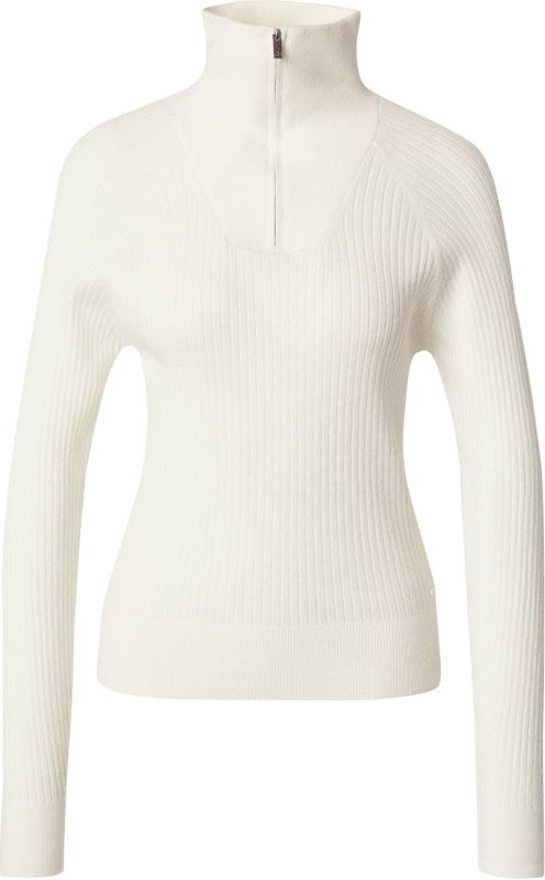 QS - Trui - Ecru - Geribbelde Kraag, Halve Rits, Knitwear
