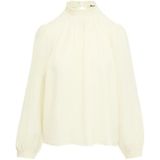 Blouse - Vloeiende Crêpe Stof - Glanzende Look - Pofmouwen - Gesmokte Kraag