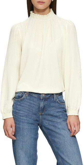 Blouse - Vloeiende Crêpe Stof - Glanzende Look - Pofmouwen - Gesmokte Kraag