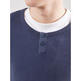 QS - Trui - Marine - Knitwear - Lange Mouw - Henley Hals