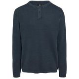 QS - Trui - Marine - Knitwear - Lange Mouw - Henley Hals