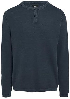 QS - Trui - Marine - Knitwear - Lange Mouw - Henley Hals