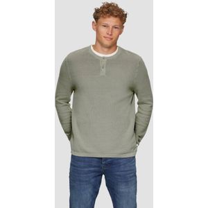 Gebreide Trui - Regular Fit - Katoen - Ronde Hals - Knoopsluiting