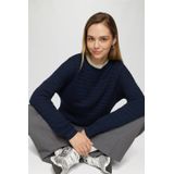 QS - Trui - Navy - Knitwear - Ronde Hals, Lange Mouw, Effen Motief