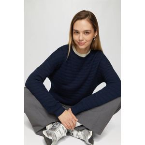 QS - Trui - Navy - Knitwear - Ronde Hals, Lange Mouw, Effen Motief