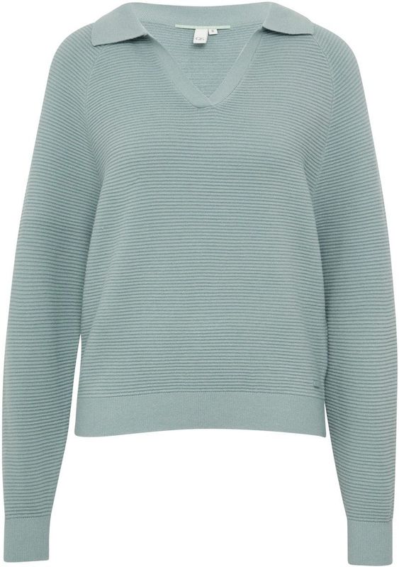 QS - Trui - Pastelgroen - Knitwear - Geribbelde Kraag, Raglanmouwen, Lange Mouw