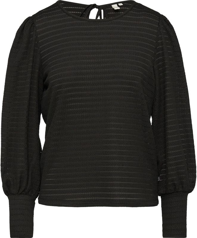 QS - T-shirt - Zwart - Lange Mouwen - Met Bouffante Mouwen - Jacquard