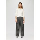 QS - Bandplooibroek - Antraciet - Krijtstrepen, Wide Leg, Mid Waist