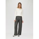 QS - Bandplooibroek - Antraciet - Krijtstrepen, Wide Leg, Mid Waist