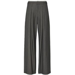 QS - Bandplooibroek - Antraciet - Krijtstrepen, Wide Leg, Mid Waist