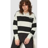 QS - Shirt - Lichtgrijs/Mintgroen/Zwart - Jersey - Lange Mouw, Knoopsluiting, Gestreept