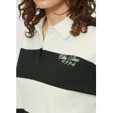 QS - Shirt - Lichtgrijs/Mintgroen/Zwart - Jersey - Lange Mouw, Knoopsluiting, Gestreept