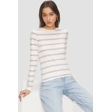 Q/S by s.Oliver - Top - Ecru - Katoen, Polyester, Elastine - Lange Mouwen, Ronde Hals