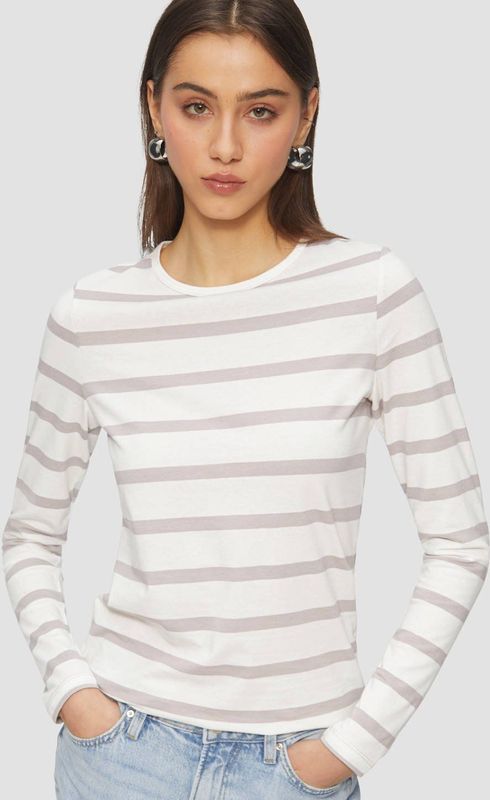 Q/S by s.Oliver - Top - Ecru - Katoen, Polyester, Elastine - Lange Mouwen, Ronde Hals